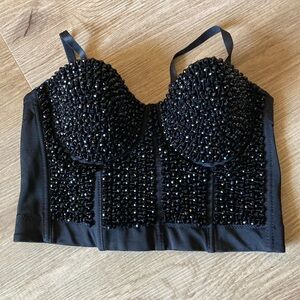 Black Beaded Bustier Top